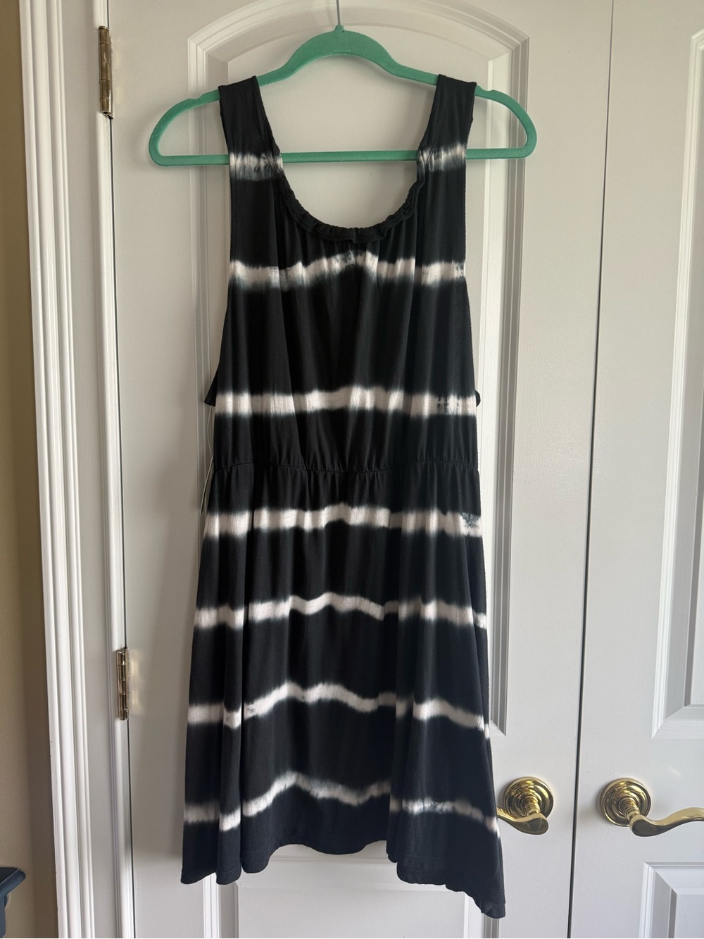 LUCKY BRAND Black & White Tie-Dye Sleeveless Gathered Waist Dress, 2X/XXL, NWT!